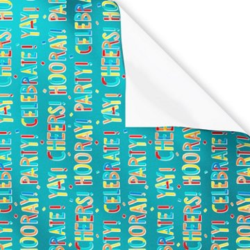 American Greetings Happy Birthday Teal Foil Wrapping Paper,15 sq. ft., 72" x 30"