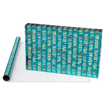 American Greetings Happy Birthday Teal Foil Wrapping Paper,15 sq. ft., 72" x 30"