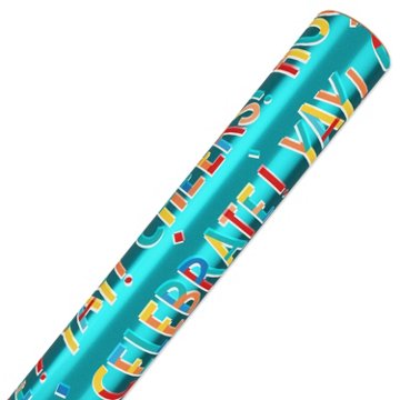 American Greetings Happy Birthday Teal Foil Wrapping Paper,15 sq. ft., 72" x 30"