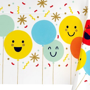 American Greetings White with Smiley Face Balloon Plastic Table Cover, 84" x 54"