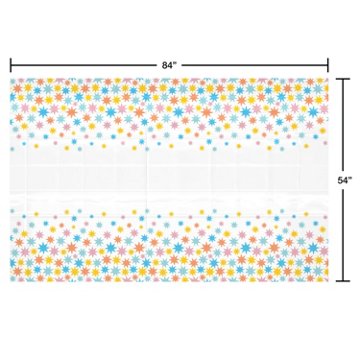 American Greetings White with Colorful Star Plastic Table Cover, 84" x 54"