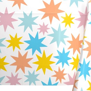 American Greetings White with Colorful Star Plastic Table Cover, 84" x 54"