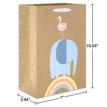 American Greetings Flamingo & Elephant Medium Kraft Baby Shower Gift Bag