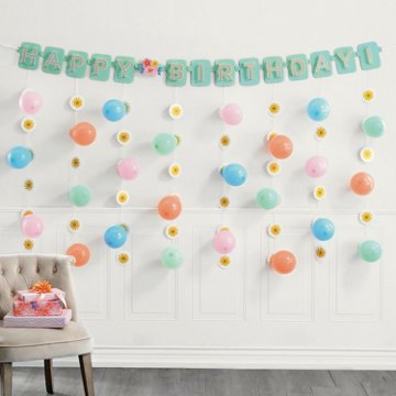 American Greetings Floral Mint Birthday Balloon Banner Kit with Daisy Drop Decorations & Balloons, 95.28" x 4.33"