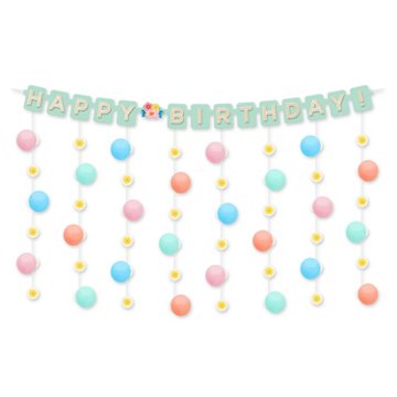 American Greetings Floral Mint Birthday Balloon Banner Kit with Daisy Drop Decorations & Balloons, 95.28" x 4.33"