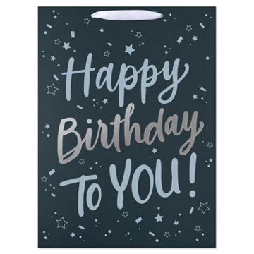 American Greetings Silver Script Jumbo Black Birthday Gift Bag