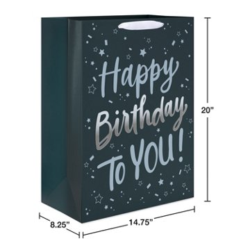American Greetings Silver Script Jumbo Black Birthday Gift Bag