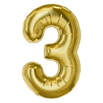 American Greetings Number 3 Large Gold Foil Uninflated Balloon, 34" x 25"
