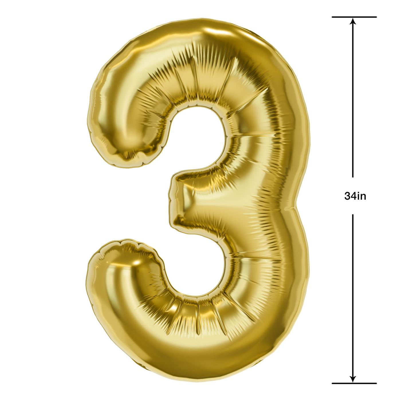 American Greetings Number 3 Large Gold Foil Uninflated Balloon; image 3 of 3