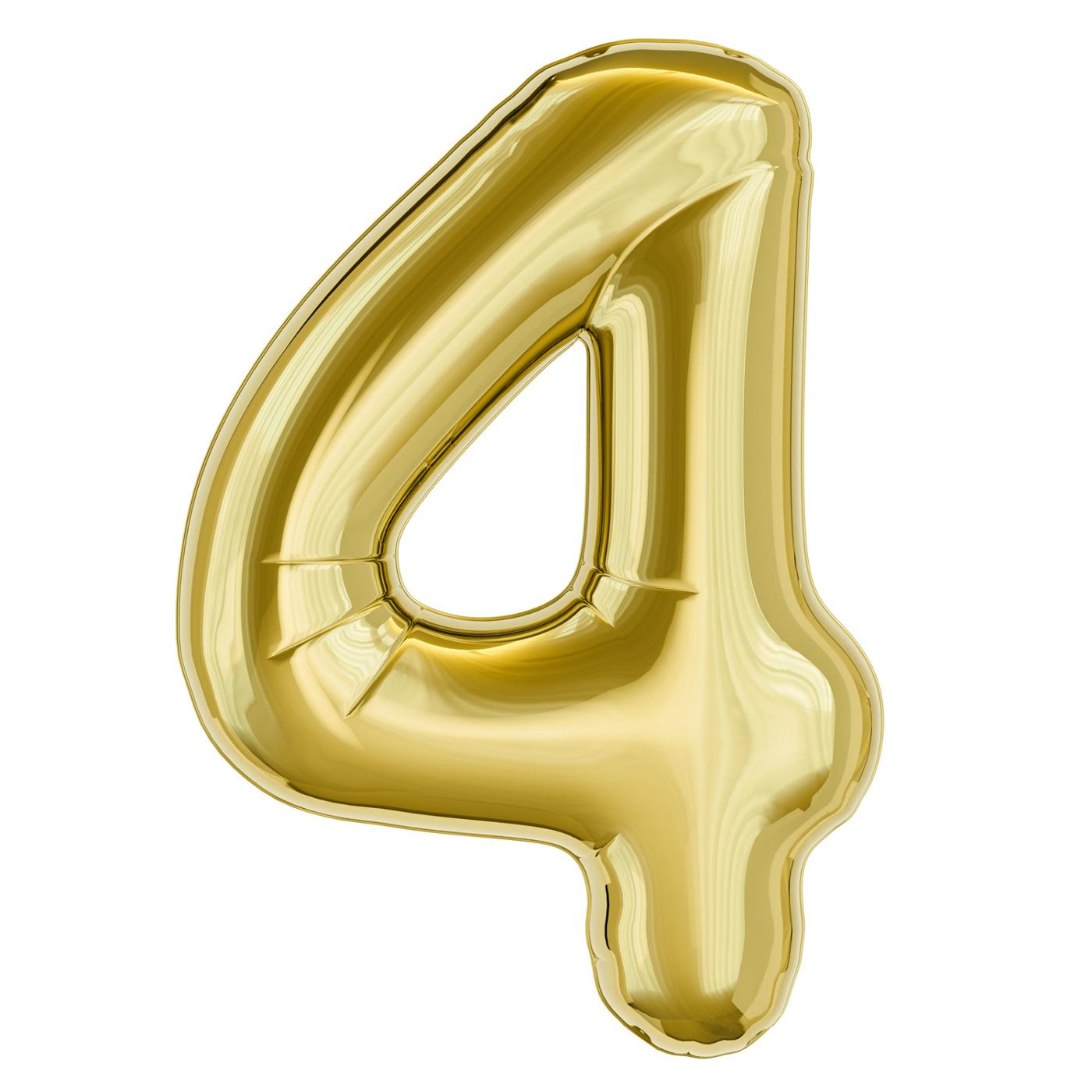 American Greetings Number 4 Large Gold Foil Uninflated Balloon; image 2 of 3