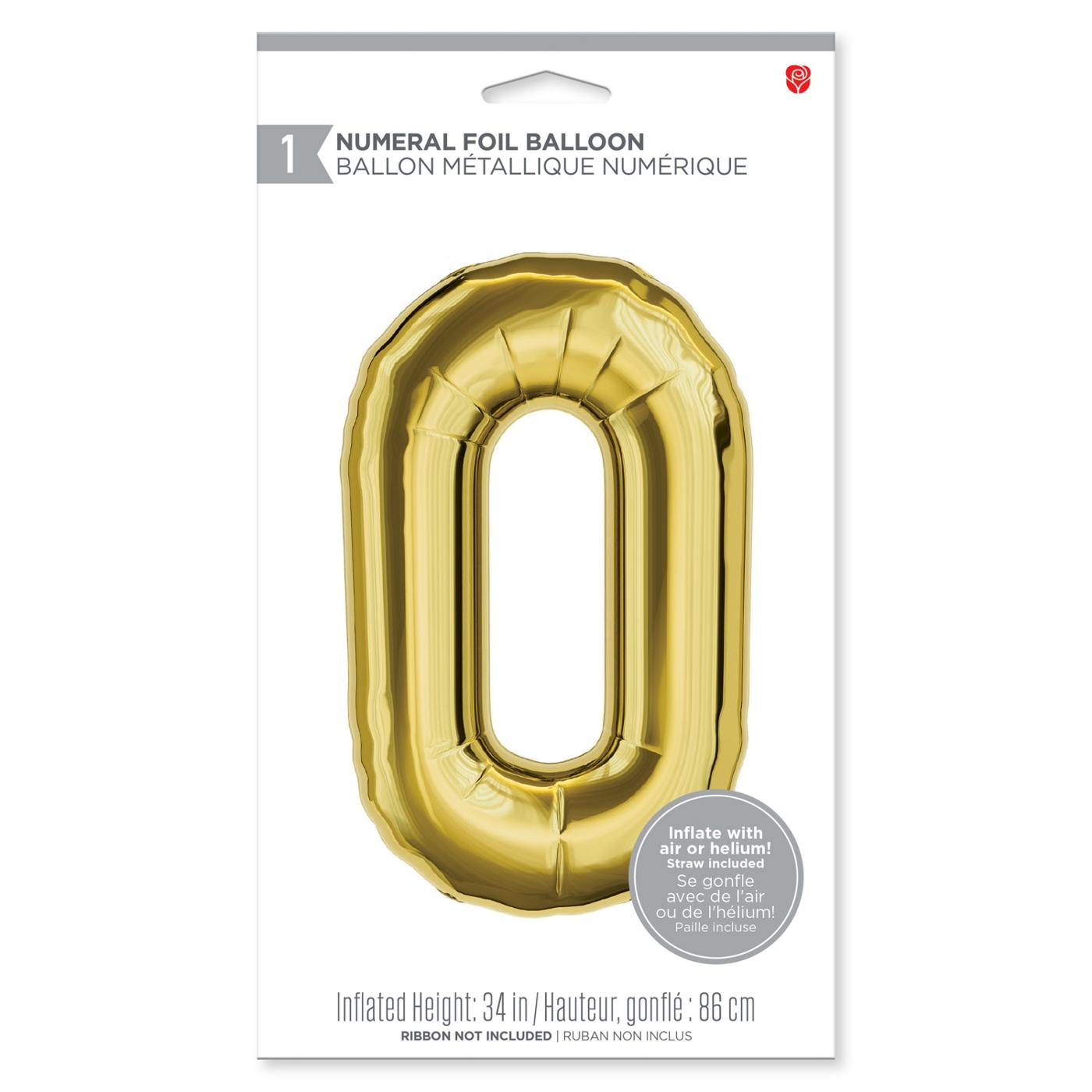 American Greetings Number 0 Large Gold Foil Uninflated Balloon; image 1 of 3