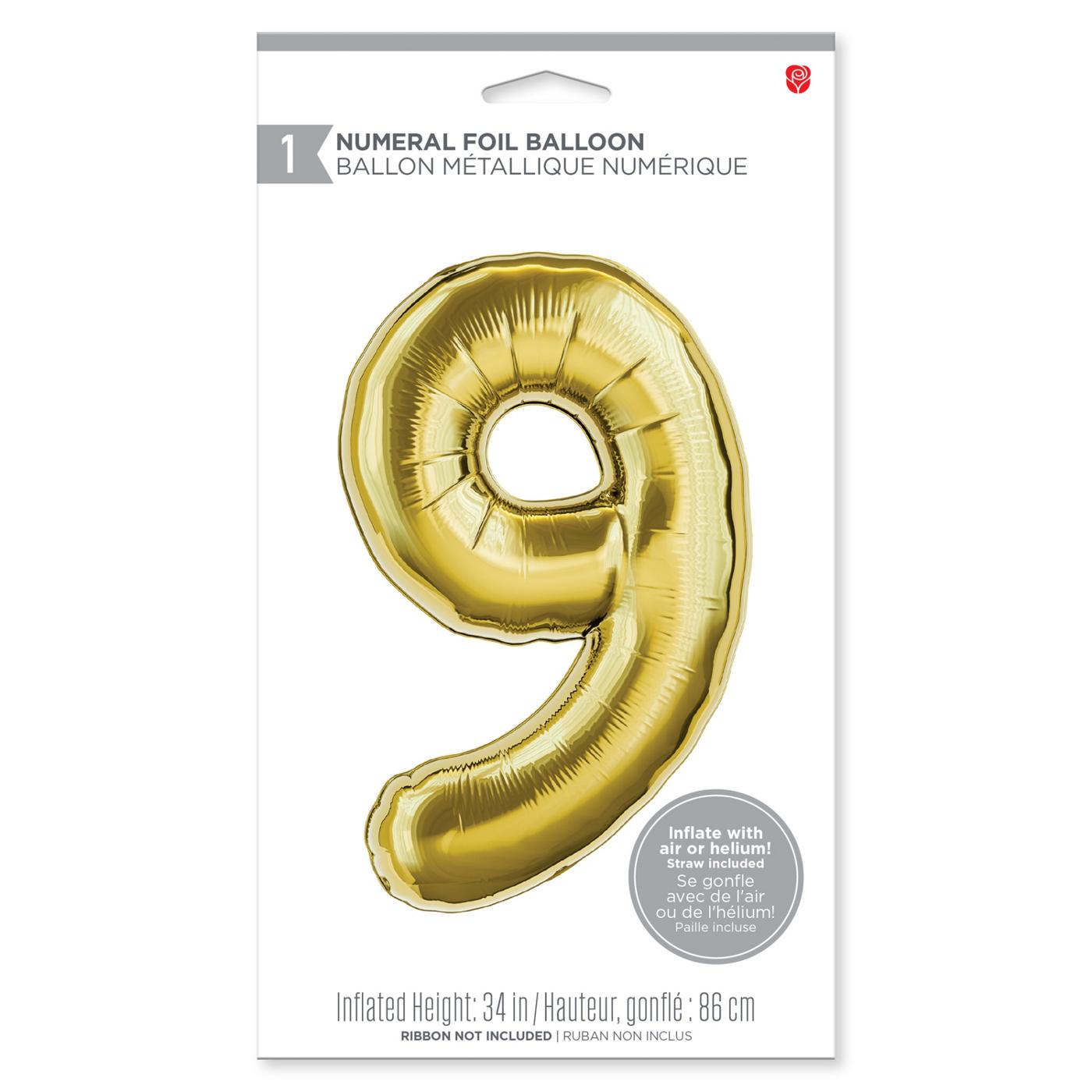 American Greetings Number 9 Large Gold Foil Uninflated Balloon; image 1 of 3