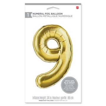 American Greetings Number 9 Large Gold Foil Uninflated Balloon, 34" x 25"