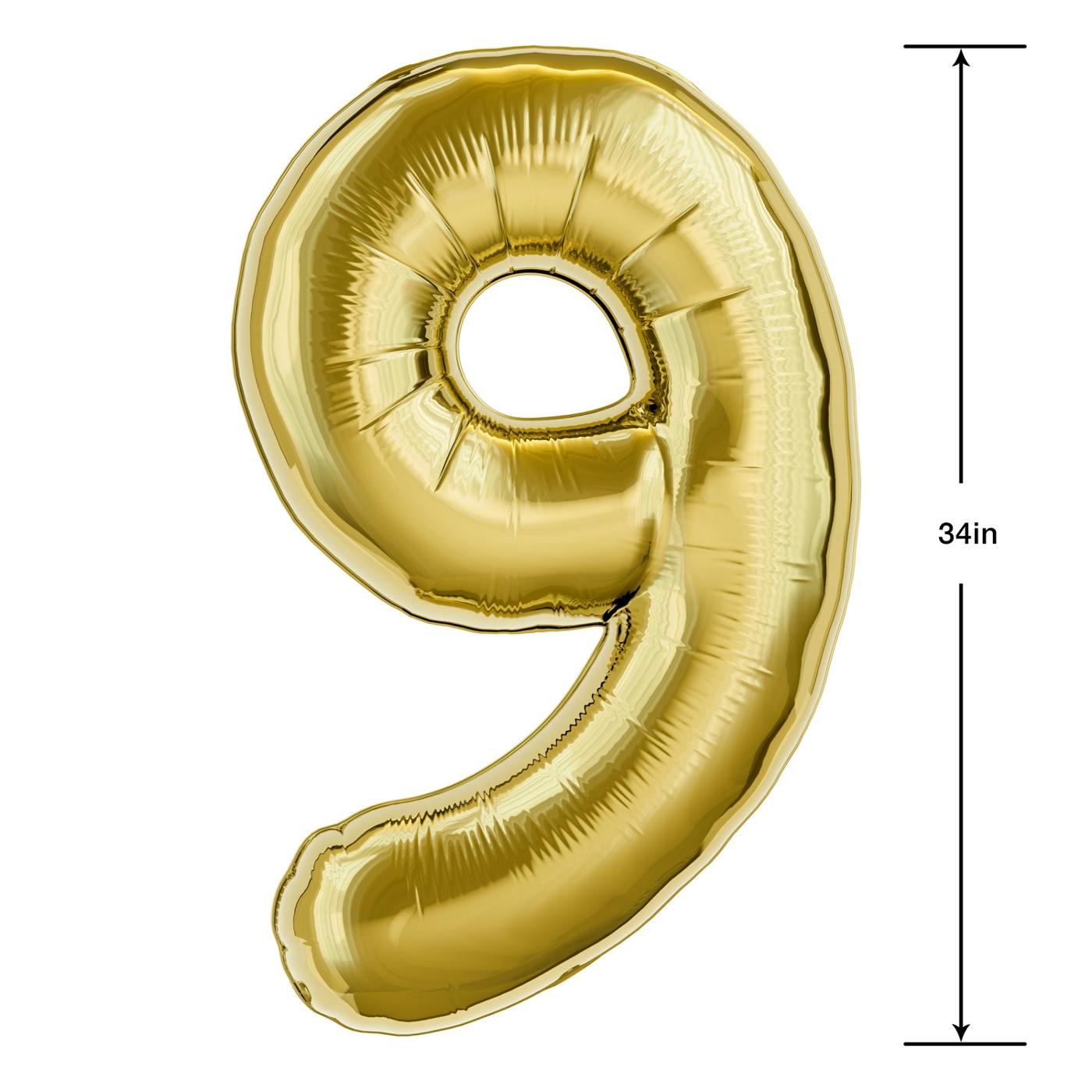 American Greetings Number 9 Large Gold Foil Uninflated Balloon; image 2 of 3