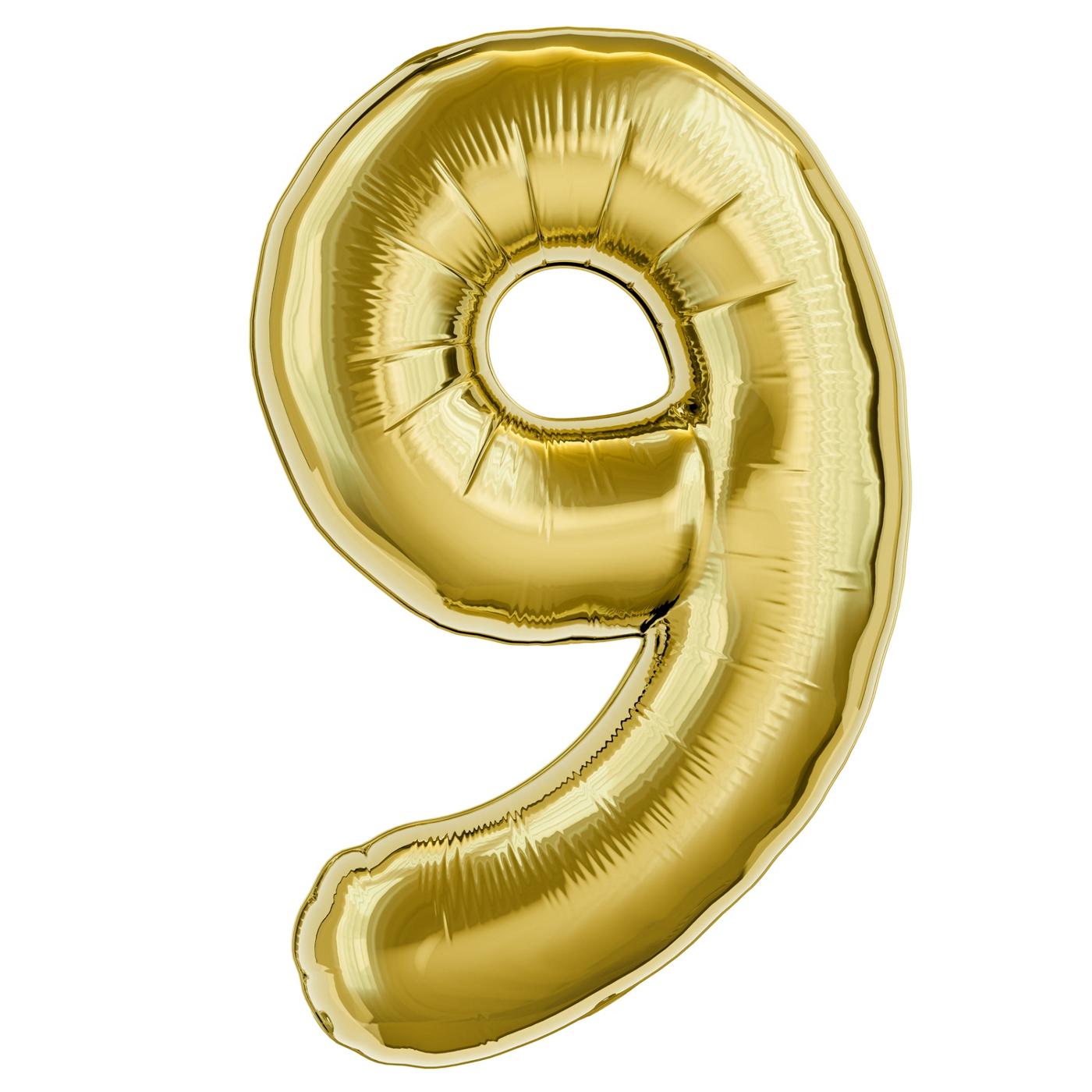 American Greetings Number 9 Large Gold Foil Uninflated Balloon; image 3 of 3