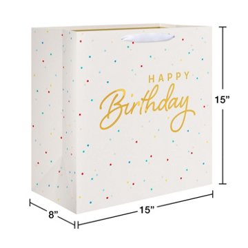 American Greetings Happy Birthday Ivory Kraft Jumbo Square Gift Bag