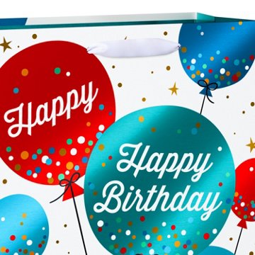 American Greetings Balloons Large White Birthday Gift Bag, 