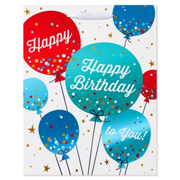 American Greetings Balloons Large White Birthday Gift Bag, 