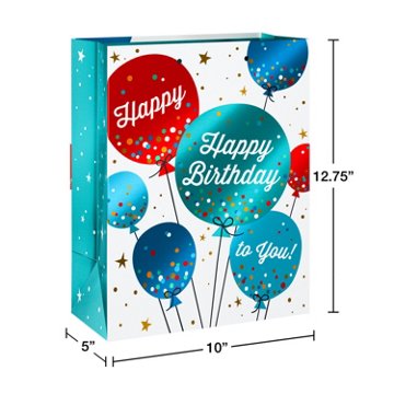 American Greetings Balloons Large White Birthday Gift Bag, 