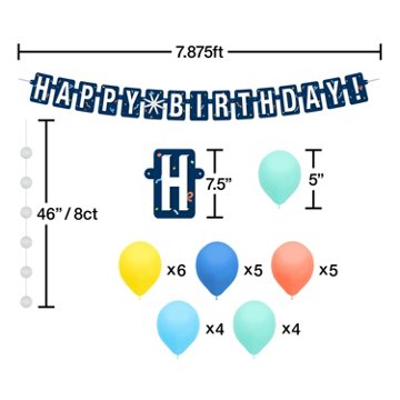 American Greetings Colorful Birthday Balloon Banner Kit with Confetti Drop Decorations 
