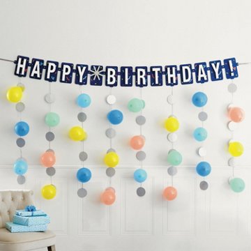 American Greetings Colorful Birthday Balloon Banner Kit with Confetti Drop Decorations 