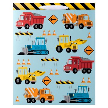 American Greetings Construction Trucks Extra Large Light Blue Gift Bag