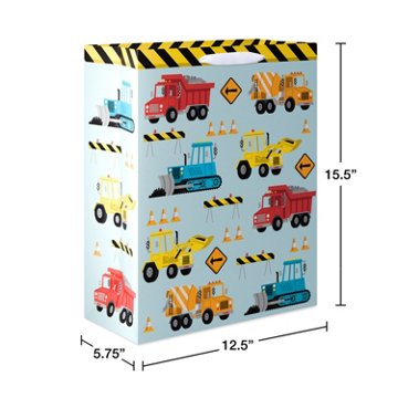 American Greetings Construction Trucks Extra Large Light Blue Gift Bag