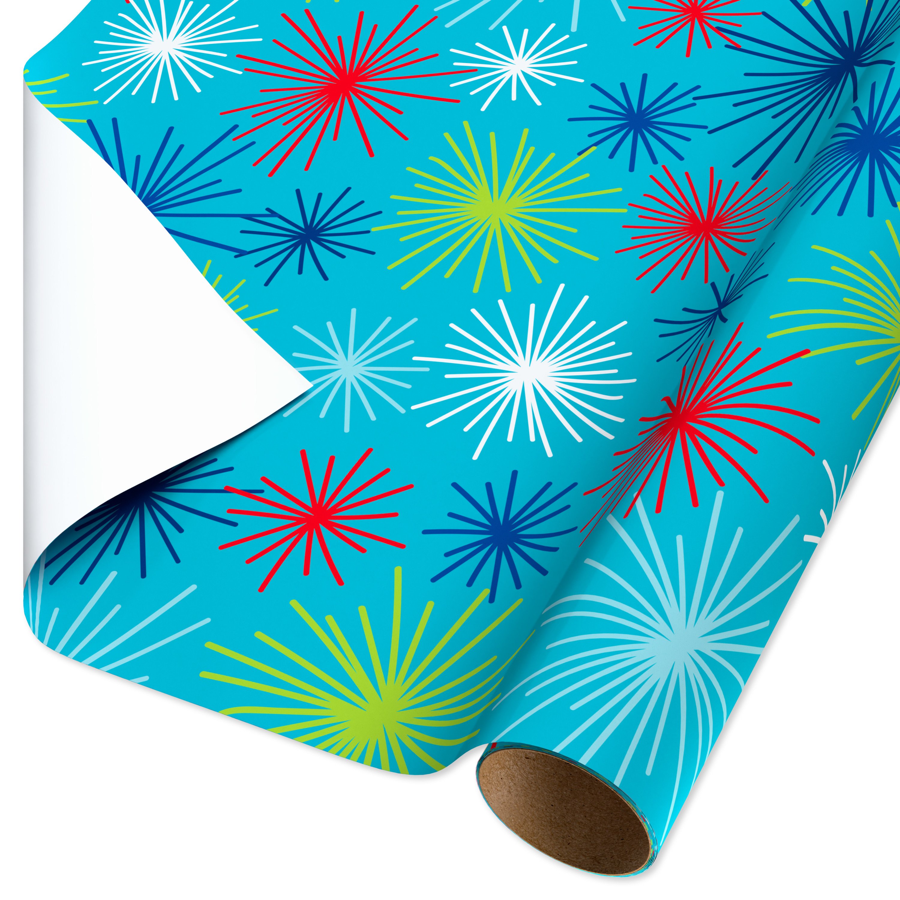 American Greetings Fireworks Aqua Wrapping Paper, 20 sq. ft. - Shop ...
