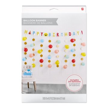 American Greetings Smiley Cheers Birthday Balloon Banner Kit with Confetti Drop Decorations, 94.2" x 4.17"