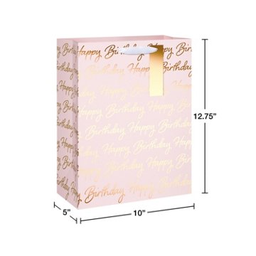 American Greetings Large Pink Birthday Gift Bag for Her with Gold Hang Tag