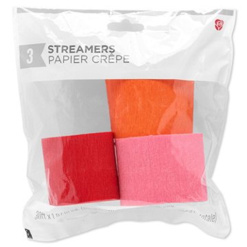 American Greetings Pink, Orange, & Red Crepe Paper Streamers, 30' x 1.87''