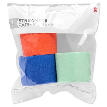 American Greetings Blue, Green, & Orange Crepe Paper Streamers, 30' x 1.875''