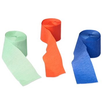 American Greetings Blue, Green, & Orange Crepe Paper Streamers, 30' x 1.875''
