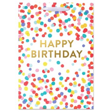 American Greetings Scattered Confetti Medium White Birthday Gift Bag