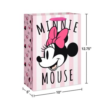American Greetings Pink & White Stripes Large Minnie Mouse Pink Gift Bag