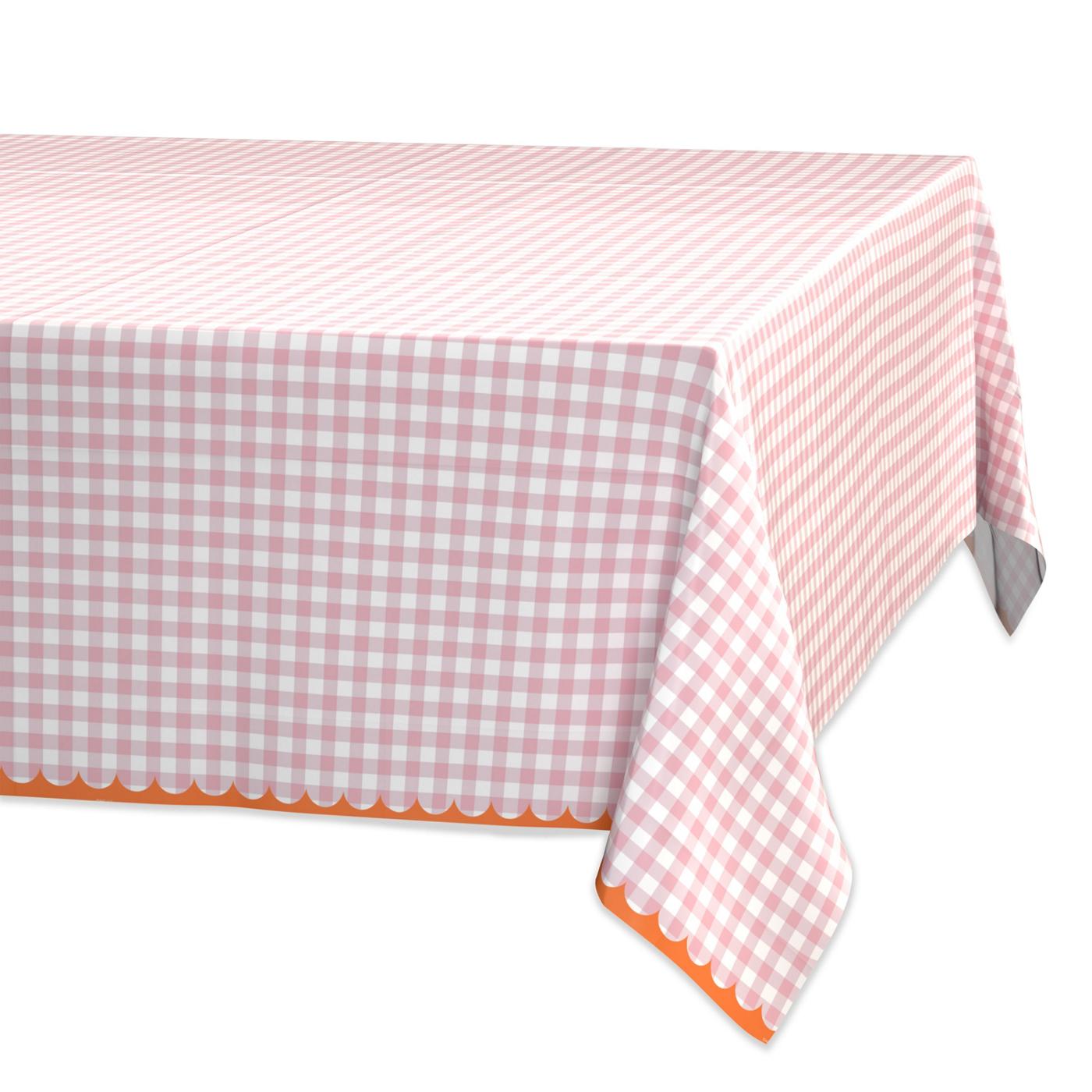 American Greetings Pink Gingham Plastic Table Cover; image 1 of 3