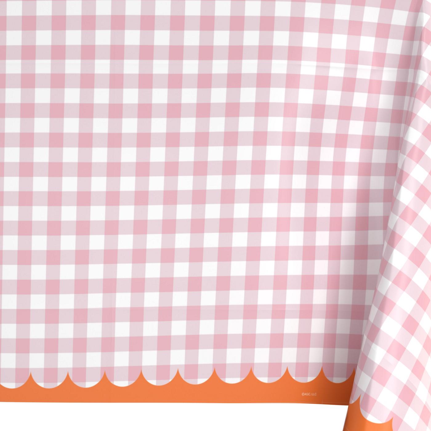 American Greetings Pink Gingham Plastic Table Cover; image 3 of 3