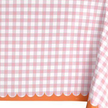 American Greetings Pink Gingham Plastic Table Cover, 84" x 54"