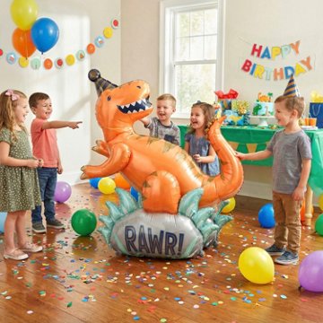 American Greetings Giant Dinosaur “RAWR!” Uninflated Mylar Balloon Kit with Inflation Straw