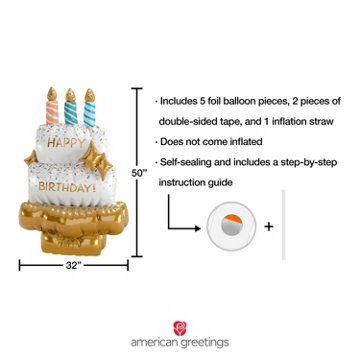 American Greetings Cake “Happy Birthday” Giant Uninflated Mylar Balloon Kit with Inflation Straw