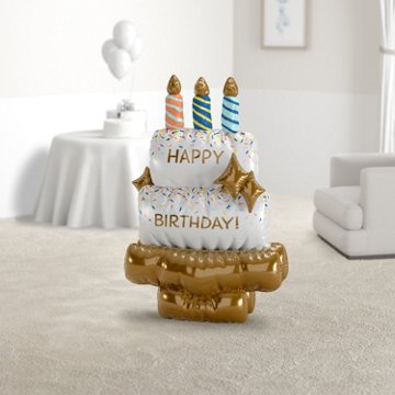 American Greetings Cake “Happy Birthday” Giant Uninflated Mylar Balloon Kit with Inflation Straw
