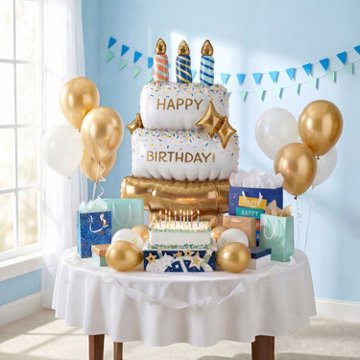 American Greetings Cake “Happy Birthday” Giant Uninflated Mylar Balloon Kit with Inflation Straw