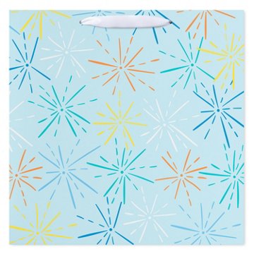 American Greetings Light Blue Starbursts Jumbo Square Gift Bag