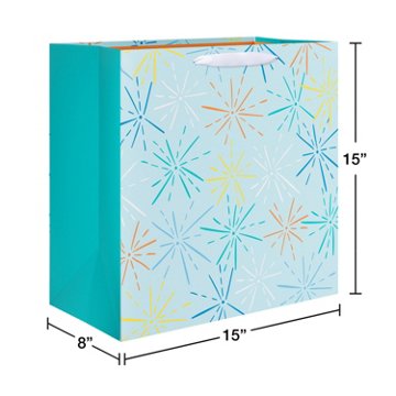 American Greetings Light Blue Starbursts Jumbo Square Gift Bag