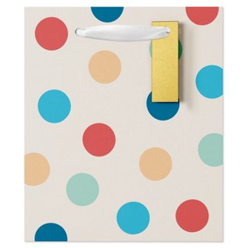 American Greetings Multi-Color Dot Ivory Small Gift Bag with Tag