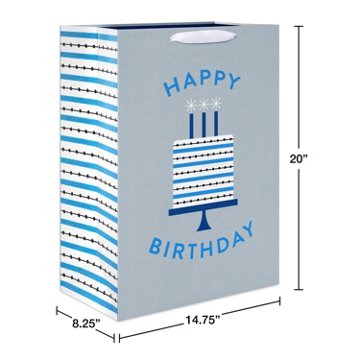 American Greetings Happy Birthday Cake Grey Birthday Jumbo Gift Bag for Him