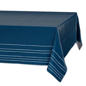 American Greetings Navy with White Stripes Plastic Table Cover, 84" x 54"