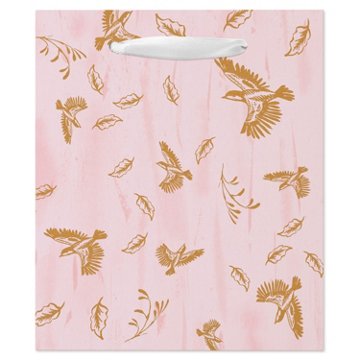 American Greetings Gold Birds Light Pink Everyday Small Gift Bag