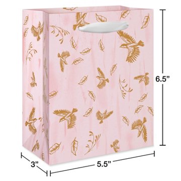 American Greetings Gold Birds Light Pink Everyday Small Gift Bag