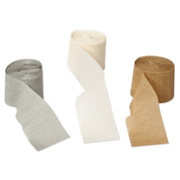 American Greetings Metallic White, Gold, & Silver Crepe Paper Streamers, 30' x 1.87''